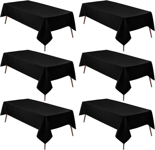 Hiasan 6 Pack Black Tablecloth 54 x 80 Inch, Rectangle 4 Feet Table Cloth - Waterproof and Wrinklr Resistant Washable Polyester Fabric Table Cloth for Dining Room and Outdoor Use