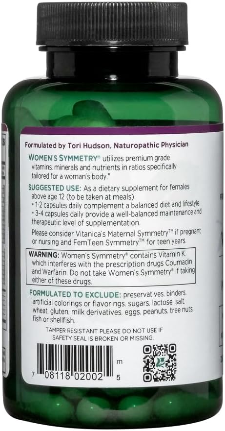 Vitanica Women's Symmetry, High Potency Multivitamin and Mineral, Vegan, 90 Capsules