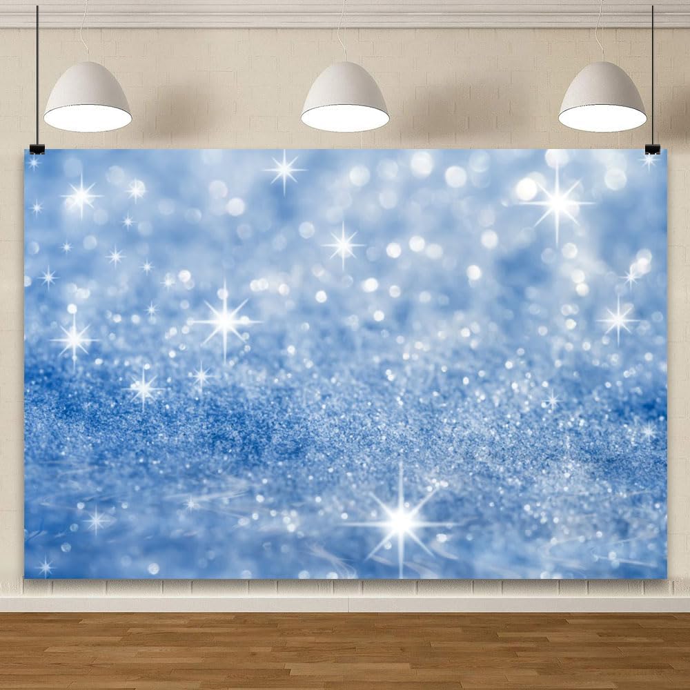 YongFoto Silver Blue Glitter Backdrop 7x5ft Silver Light Spots Blue Sequin Bokeh Photography Background Birthday Bridal Shower Wedding Photography Background Party Banner Portraits Photoshoot Props
