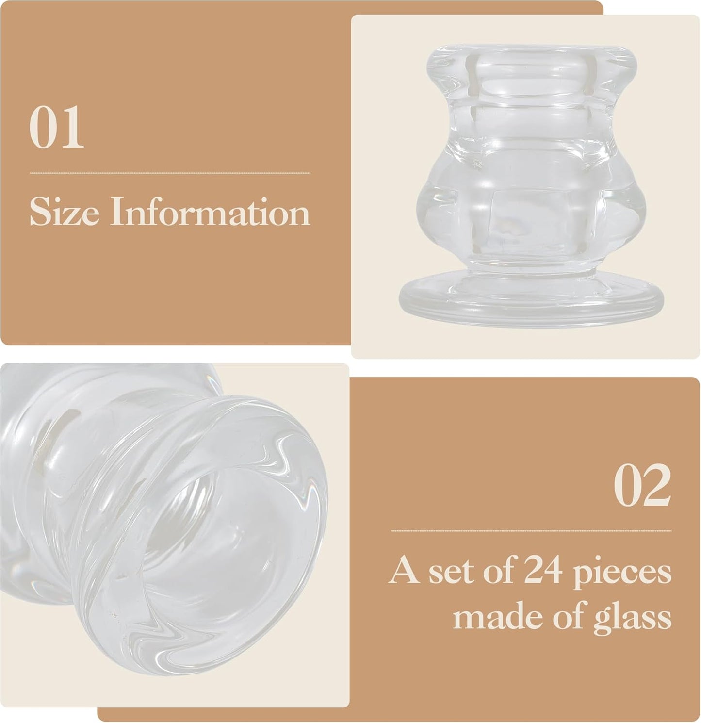 Garvee 24PCS Clear Glass Candlestick Holders Bulk, 2.2" H Taper Candle Holders for Wedding, Party, Dining Table and Holiday Decoration