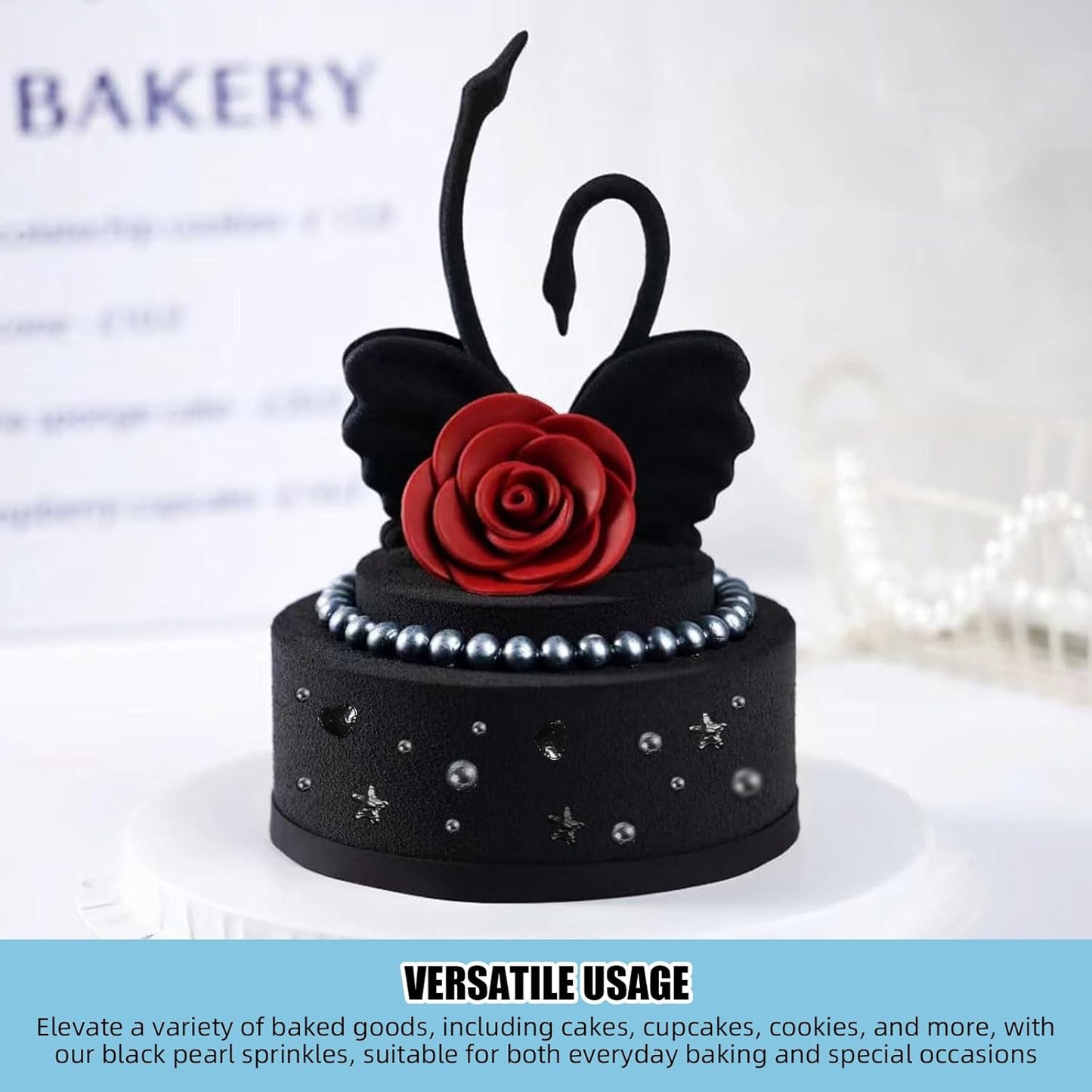 Kasvan Black Pearl Sprinkles, 6 Sizes Mix for Cake Decorating, 230g/8.1oz, Baking Cake Decorations, Ice Cream Toppings and Cookie Decorating, Wedding Party Chirstmas Supplies (Black)