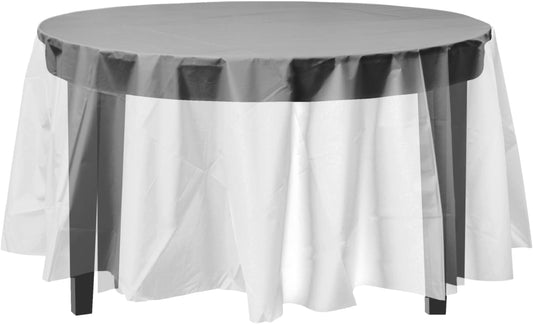 Party Solids Pack Of 12 Premium Plastic Tablecloth 84 Inch Round Table Cover - Clear
