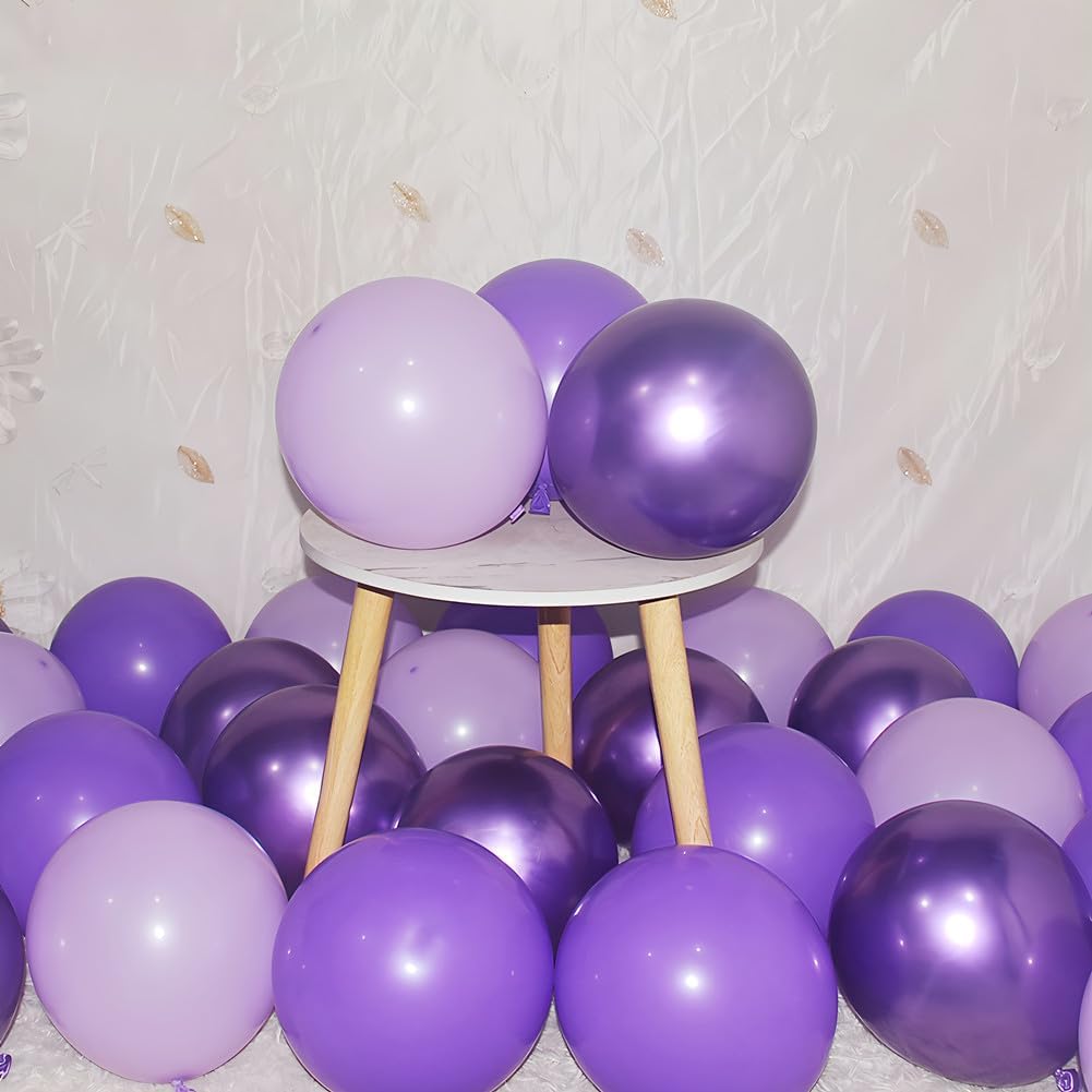 300 Pcs Purple Balloons 5 Inch Metallic Chrome Purple Pastel Macaron Light Lavender Assorted Colors Latex Balloon for Girl Birthday Wedding Anniversary Baby Shower Princess Party Decoration