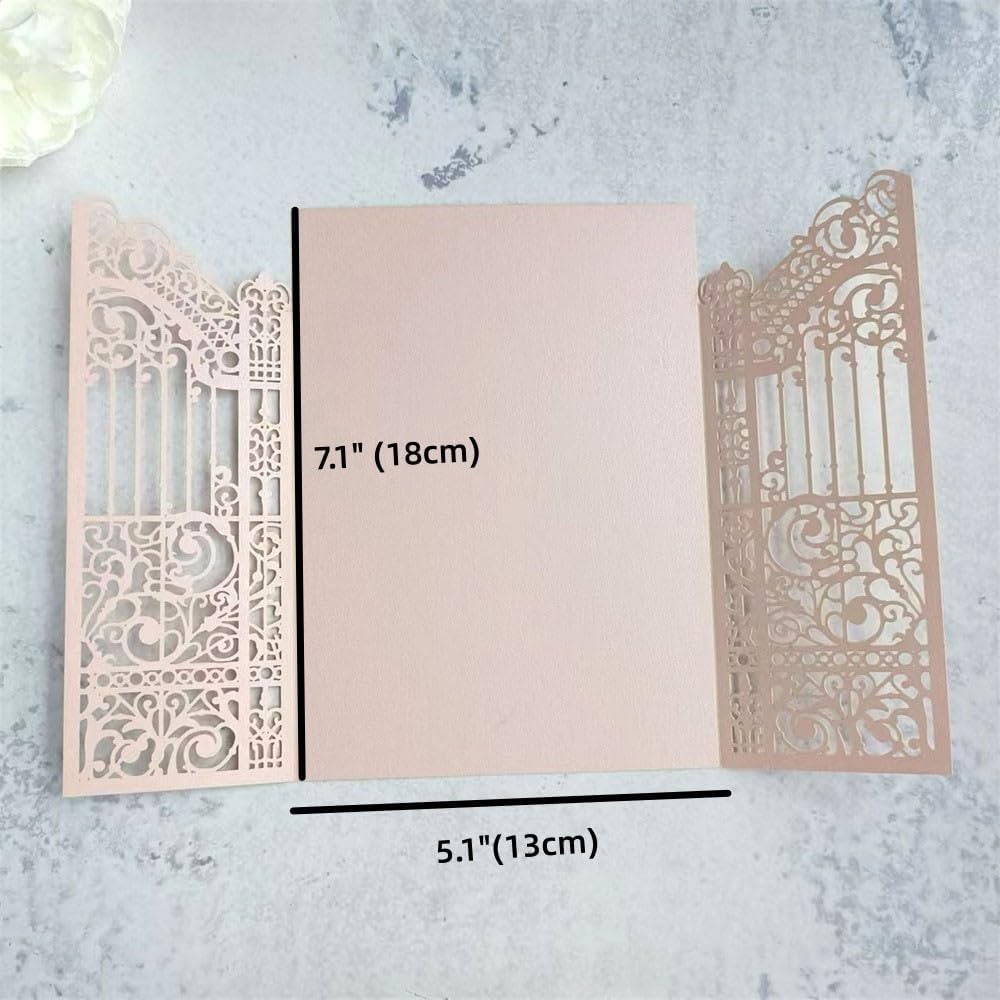 MillaSaw Soft Pink Laser Cut Gate Invitation for Wedding Bridal Shower Birthday Quinceanera Invitation 25 Sets (soft pink, 4.9"x7.1")