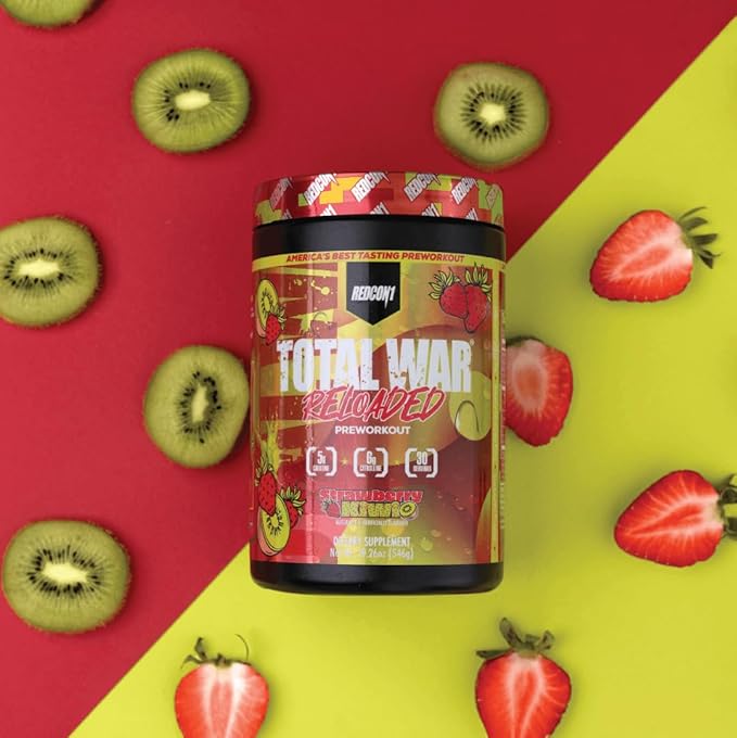 REDCON1 Total War Reloaded Pre Workout Powder, Strawberry Kiwi - Creatine, Beta Alanine + L-Citrulline Malate Keto Friendly for Men & Women with 350mg of Caffeine - Fast Acting (30 Servings)