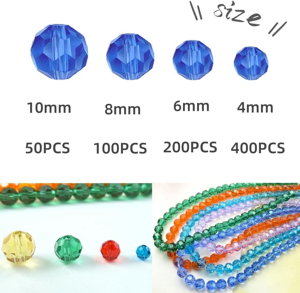 400 PCS 4mm Crystal Glass Beads Round Multiple Faceted Loose Spacer Glass Beads for DIY Handcrafte Bracelet Necklace Earring Jewelry Making(Rose)