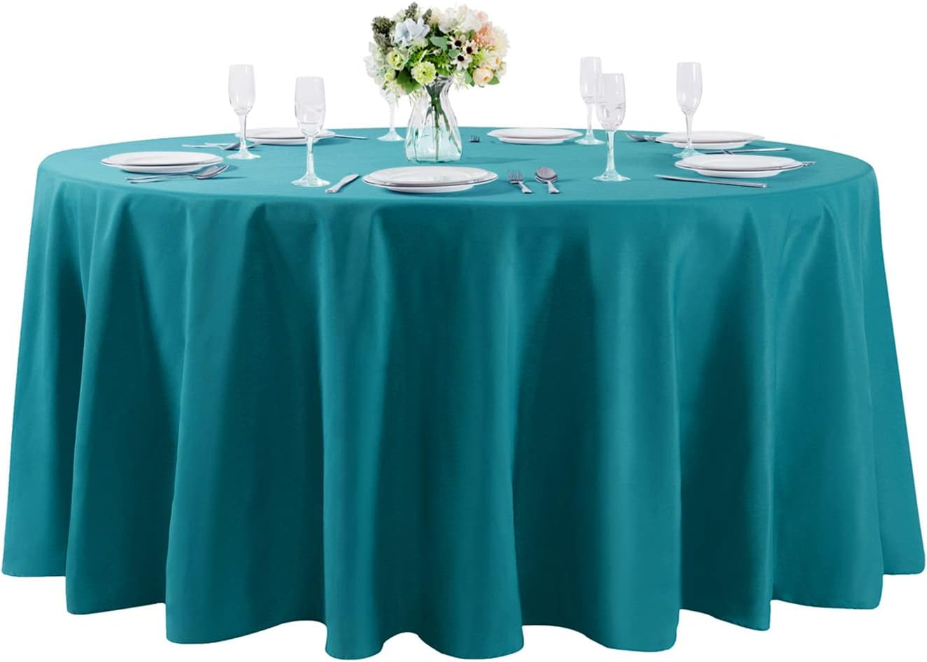 132 inch Round Tablecloth Washable Polyester Table Cloth Decorative Table Cover for Wedding Party Dining Banquet（132 inch,Teal）