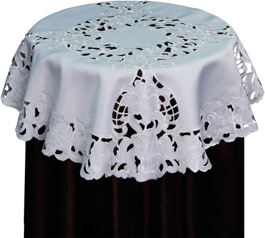 Creative Linens Embroidered Floral Tablecloth 33" Round White Topper