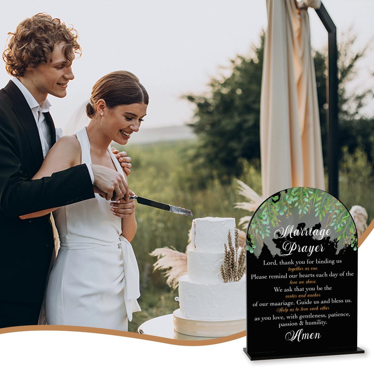 Black Marriage Prayer Sign, Wedding Engagement Bridal Shower Christian Religious Decor for Reception Ceremony Anniversary Party, Weddings Acrylic Sign