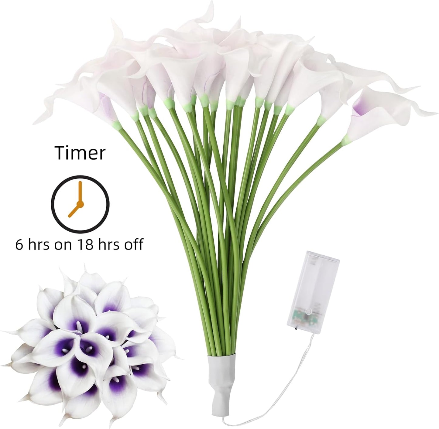20pcs Artificial Calla Lily Bouquet Lamp Faux Floarl Night Light Real Touch Flower Night Lamp LED Calla Lily Artificial Flower Light Home Kitchen Decor(Whitepurple)