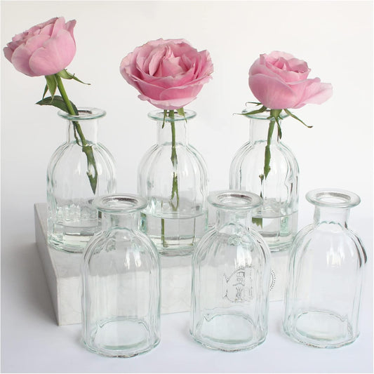 Bud Vases Set of 6 Small Glass Vase for Flowers, Clear Vase Set for Wedding Decor, Home Decorative Vases for Table Shelf, Mini Bud Vases in Bulk 2.85"X 5.4"