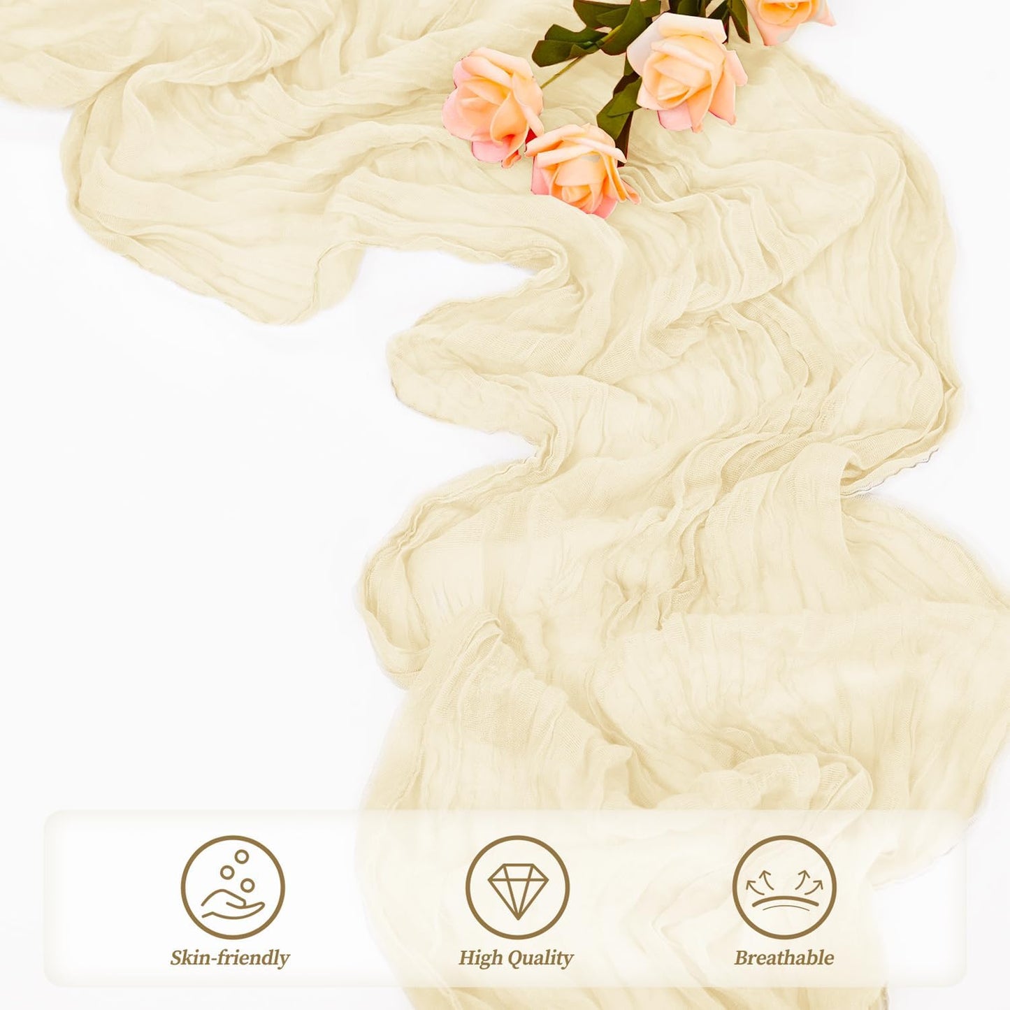 10FT 6 Pack Beige Cheesecloth Table Runner 20 x 120 Inch Long Rustic Gauze Fabric Cheese Cloth Table Runner for Wedding Bridal Baby Shower Table Decorations Boho Sheer Birthday Party Table Decor