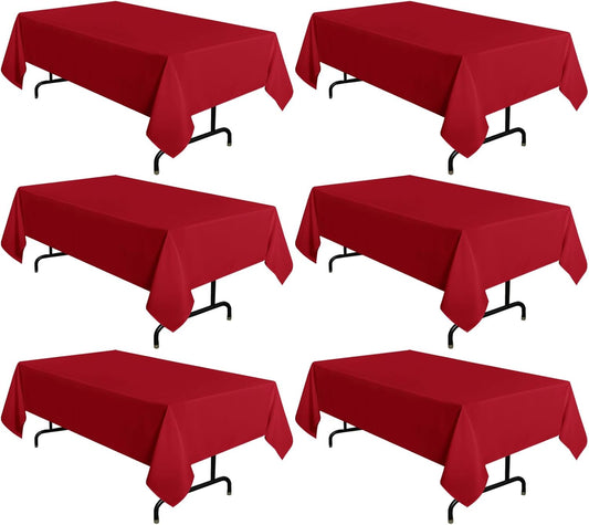 sancua 6 Pack Red Tablecloth 60 x 102 Inch, Rectangle Table Cloth for 6 Feet Tables - Stain and Wrinkle Resistant Washable Polyester Table Cover for Dining Tables, Buffet Parties and Camping