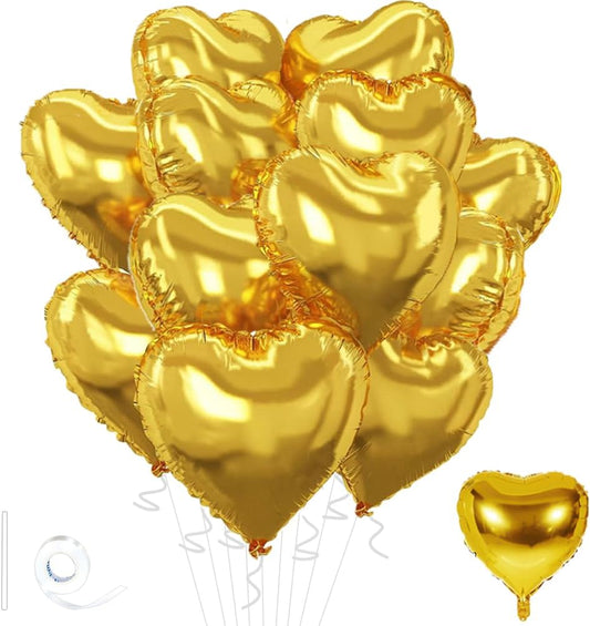 Gold Heart Balloons,18inch Bright Gold Heart Shaped Foil Balloons 12Pcs Helium Mylar Balloon for Anniversary Wedding Engagement Birthday Party Baby Shower Decorations
