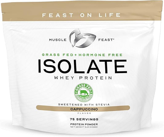 Muscle Feast Grass-Fed Whey Protein Isolate, All Natural Hormone Free Pasture Raised, Whey Isolate Protein Powder for Men and Women, Clean, Gluten-Free, Delicious Isolate Protein - Cappuccino, 5lb