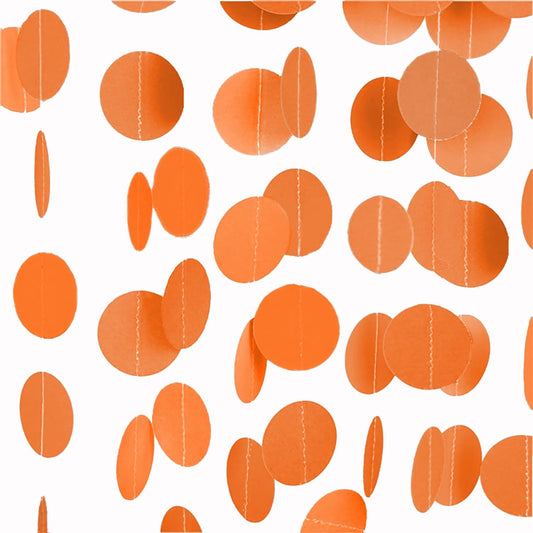 MerryNine Paper Garland 5 Pack, 65 Ft Glitter Paper Garland Circle Dots Hanging Decor, Banner for Baby Shower, Birthday, Nursery Party Decor (Orange)