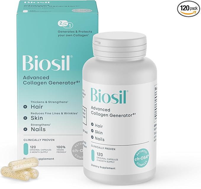 Biosil Collagen Booster Supplement - 120 Original Capsules - Patented ch-OSA Activator for Skin, Hair, Nails & Joints - Supports Natural Production - 60-Day Supply