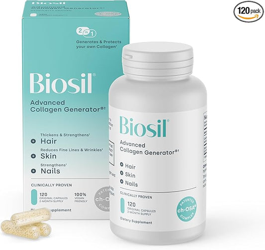 Biosil Collagen Booster Supplement - 120 Original Capsules - Patented ch-OSA Activator for Skin, Hair, Nails & Joints - Supports Natural Production - 60-Day Supply