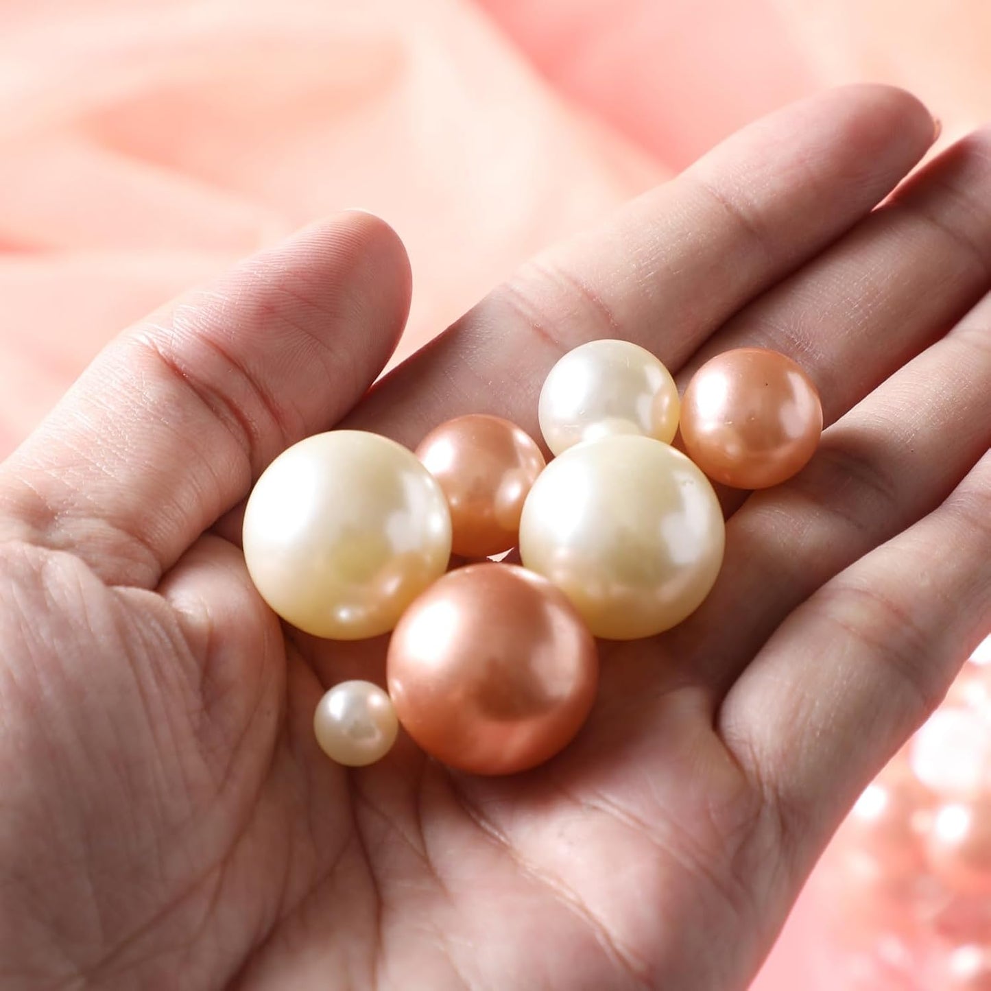 200 Pcs Vase Filler Beads White and Rosegold Pearl Beads for Vase No Hole Pearls for Centerpieces Vases Home Table Party Decor Wedding DIY 8/14/20mm