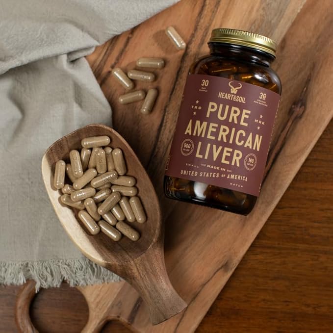 HEART & SOIL – American Liver Supplement – 3000mg Grass-Fed Beef Liver, Rich in Vitamin A, B12, Iron & Peptides – Non-GMO, Allergen-Free – 180 Capsules