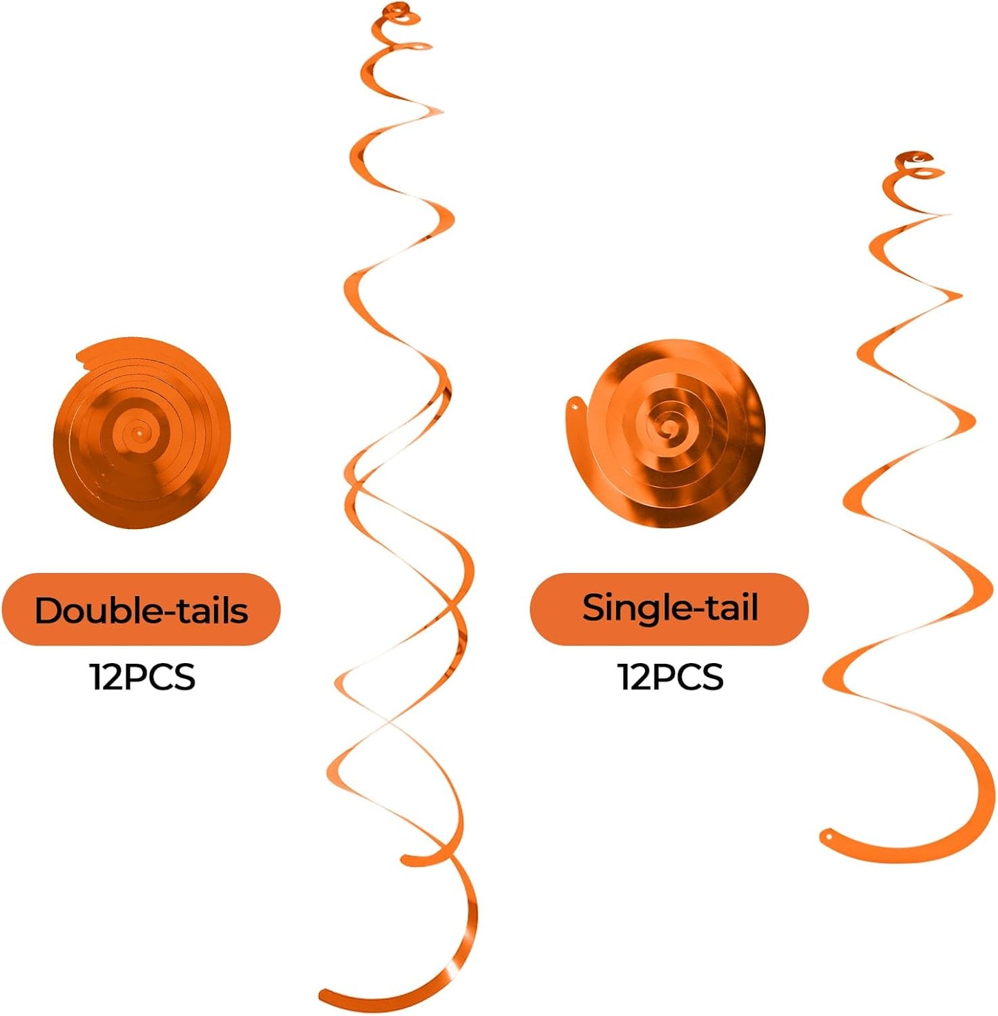 24 PCS Orange Hanging Swirl, Sparkle Ceiling Decorations, Plastic Streamer Party Decorations with Double-Swirls and Single-Swirls for Birthday Decorations, Graduation, Halloween, Baby Shower