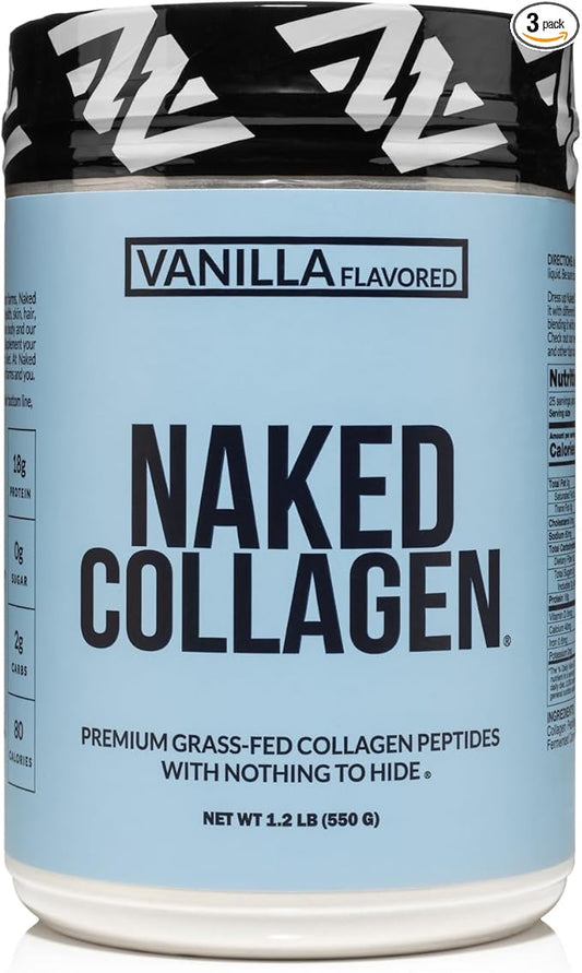 NAKED Vanilla Collagen Peptides Protein Powder, 25 Servings, Pasture-Raised, Grass-Fed Hydrolyzed Collagen Supplement, Paleo Friendly, Non-GMO, Keto, Gluten Free, 19.4oz
