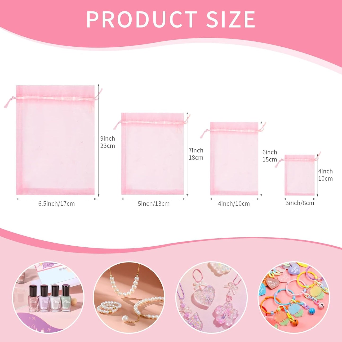 50 Pcs Pink Organza Bags 5x7 Inch, Small Mesh Bags Drawstring Jewelry Pouch Gift Bag Goody Bag for Wedding Party Favor