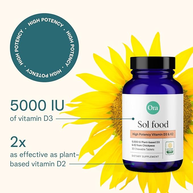 Ora Organic Vitamin D3 5000IU + K2 & Vitamin D3 2000IU Bundle: Vegan Vitamin D from Lichen and K2 from Chickpeas, 30 Chewable Tablets + Vegan Vitamin D from Lichen for Bone Health, 30 Vegan Tablets