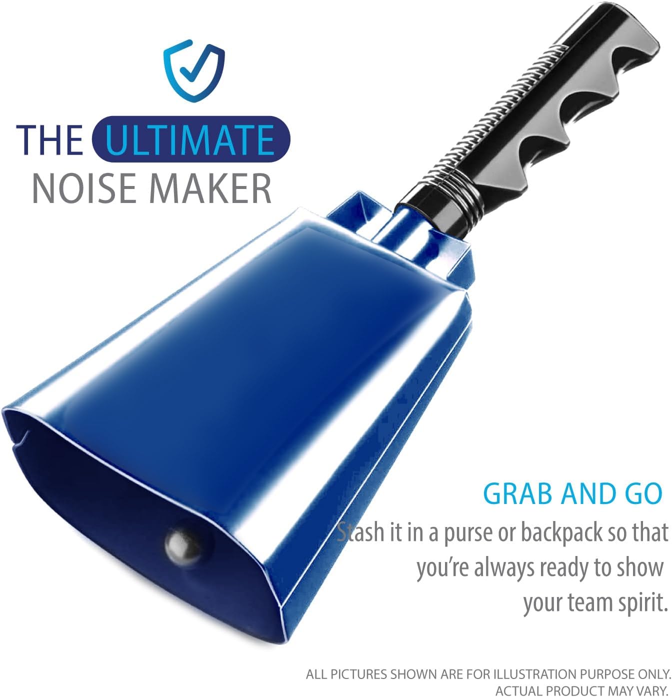 Deke Home - 2 Pack 10 Inch Steel Cowbells with Handle, Loud Noise Makers for Football, Sports, Parties, Competitions, School Spirit & Safety, Large Hand Bell for Cheering & Percussion Instrument