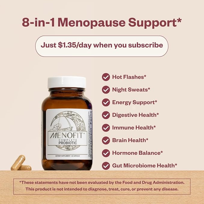 MENOLABS MenoFit, Menopause Supplements for Women - 60 Capsules - Advanced Women’s Probiotic with Vitamins and Red Clover for Gut Health, Hot Flashes and Hormone Balance for Women