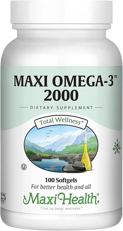 Maxi Health Omega 3 Fish Oil 2000mg – Fish Oil Omega 3 Supplements with No Fishy Aftertaste – Triple Strength EPA DHA – Kosher Omega3 Supplement to Help Support Overall Wellness (100 Softgels)