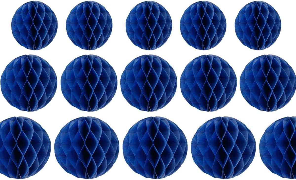 15pcs Honeycomb Balls Decorations 4'' 6'' 8'' Party Honeycomb Ball Flower Tissue Pom Poms Flower Ball Hanging Flower Balls for Baby Shower Birthday Wedding Nursery Decor(4'' 6'' 8'' Royal-Blue)