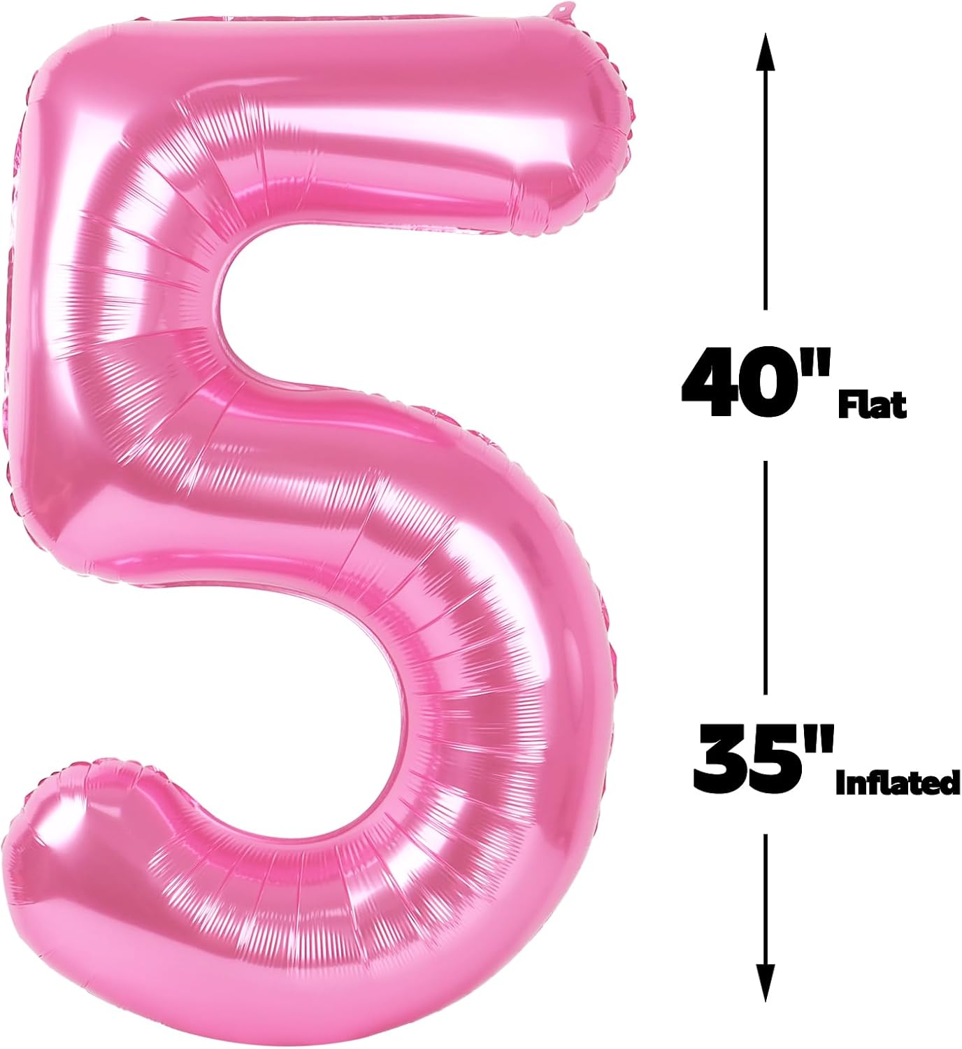 Pink 40 Inch Large Number 5 Birthday Balloon, Five 5th 15 25 35 50 55 Birthday Celebration Decorations, Foil 5 Mylar Helium Number 5 Balloons Girl Boy Anniversary Party Supplies