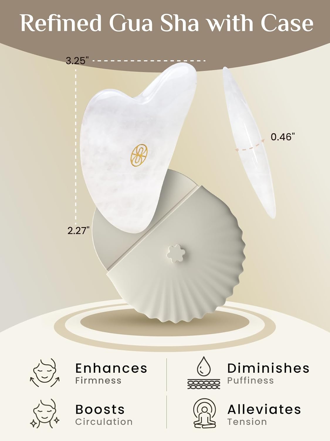 Rena Chris Gua Sha Facial Tools, Ergonomic White Jade Stone Guasha Tool for Face Massage, Manual Facial Massager Tool for Jawline Sculpting and Puffiness Reduction with Silicone Case (White)