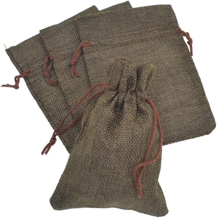 20pcs Burlap Drawstring Gift Bags, 2.7 x 3.5 inch Jute Linen Sacks Jewelry Pouches for Christmas Wedding Party Favors Candies DIY Crafts (Coffee)