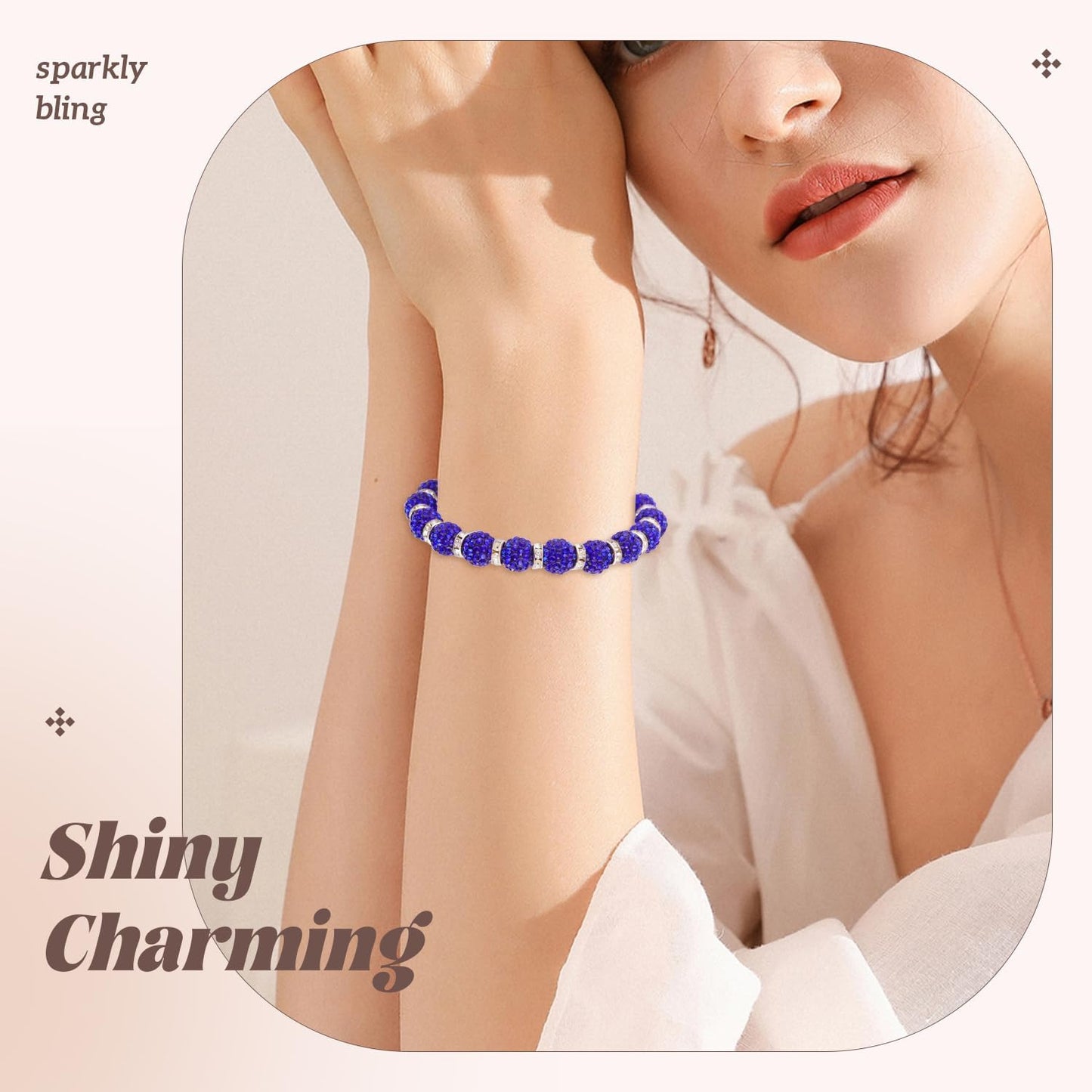 200pcs 10mm Rhinestone Beads for Jewelry Making, Dark Blue Shiny Round Disco Ball Beads Bulk, Sparkle Crystal Clay Christmas for Bracelet Baseball Necklace Earring Crafting and DIY