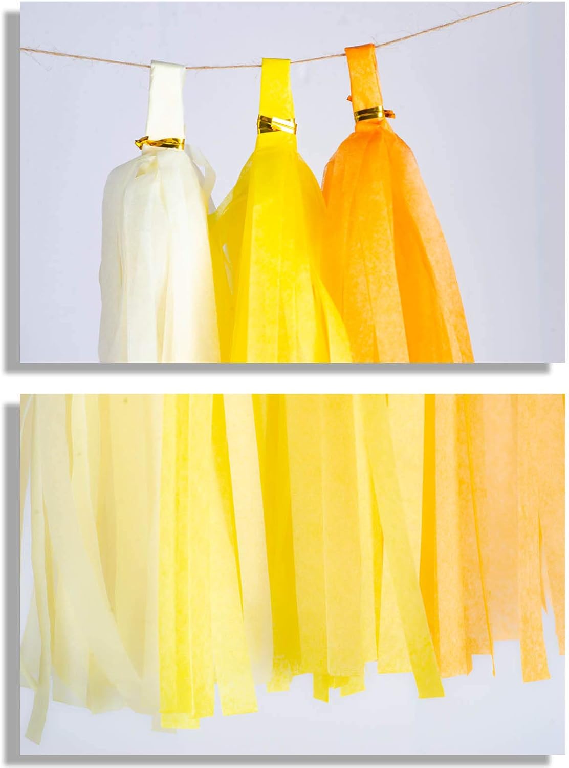 Aimto 30pcs Beige,Yellow and Orange Shiny Tassel Garland Banner Tissue Paper Tassels for Party Decorations