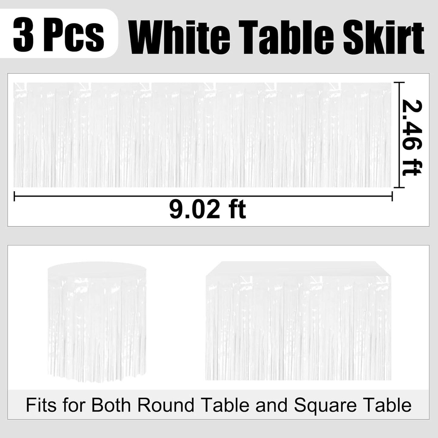 3 Pack 29 x108 Inch Macaron White Foil Fringe Table Skirts Metallic Banner for Tinsel Streamer Garland Backdrop for Parade Floats Wedding Thanksgiving Birthday Christmas New Year Party Decoration