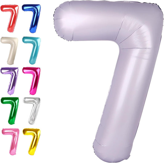 Digital Number 7 Lavender Birthday Balloon 40 Inch, Foil Balloons for 7 17 27 70 77 Party Decorations Supplies, Lilac Mylar Numbers Balloon for Seven Wedding Anniversary
