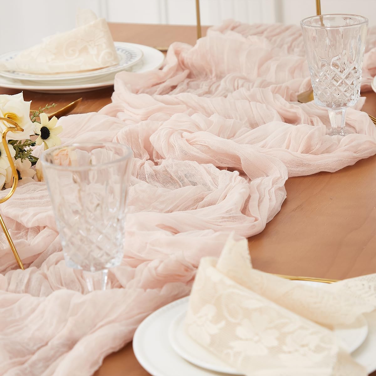 Dusty Pink 2 Pack Cheesecloth Table Runner 120 Inch 10 FT Boho Rustic Gauze for Wedding Baby Shower Party Farmhouse Summer Home Decor Washable