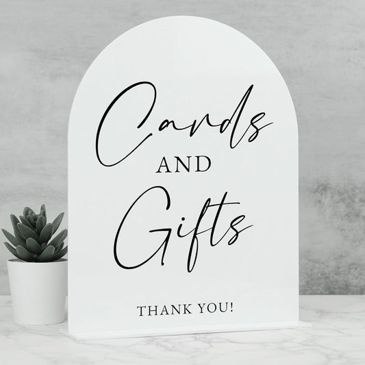 White Arch Acrylic Wedding Sign- 8"x10" Cards and Gifts Sign and Base,1/8" Thick | Modern Calligraphy Arched Acrylic Table Sign for Wedding & Event Party (Cards and Gifts, 8"x10")