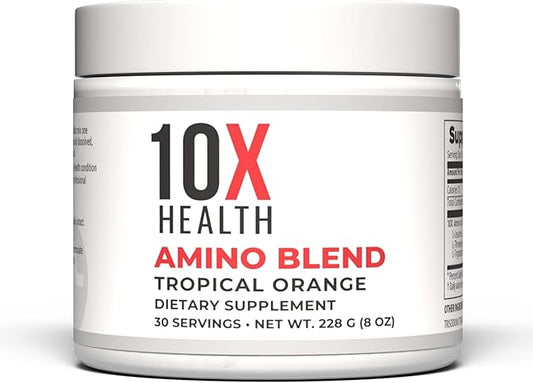 10X Health Amino Blend Pre Workout Powder for Men - Tropical Orange Flavor - EAA & BCAA Powder Amino Acids Supplement for Energy, Muscle Strength & Performance – Pre and Post Workout - 30 Servings
