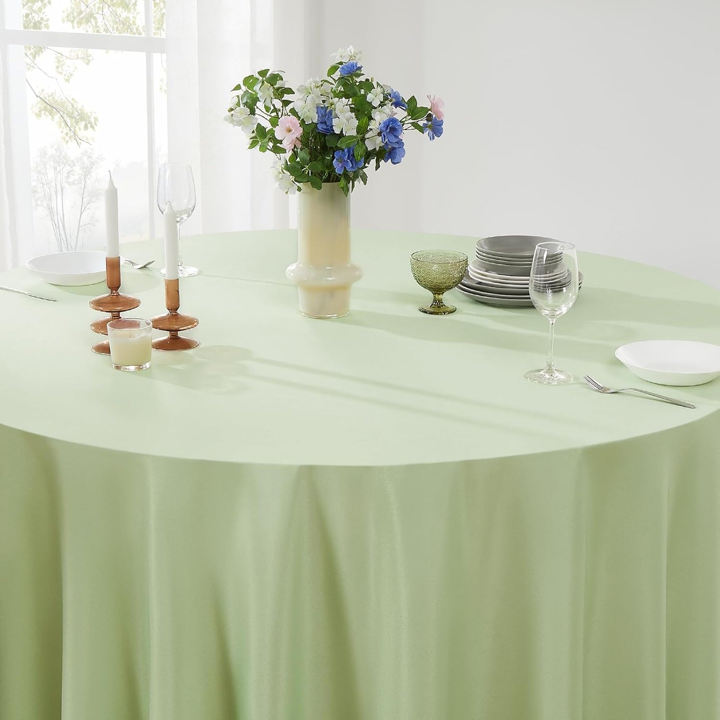 Round Tablecloth 6 Pack 108 Inch Sage Green Tablecloths Washable Decorative Linen Polyester Table Clothes Cover for Dining Table Banquets Buffet Parties and Wedding