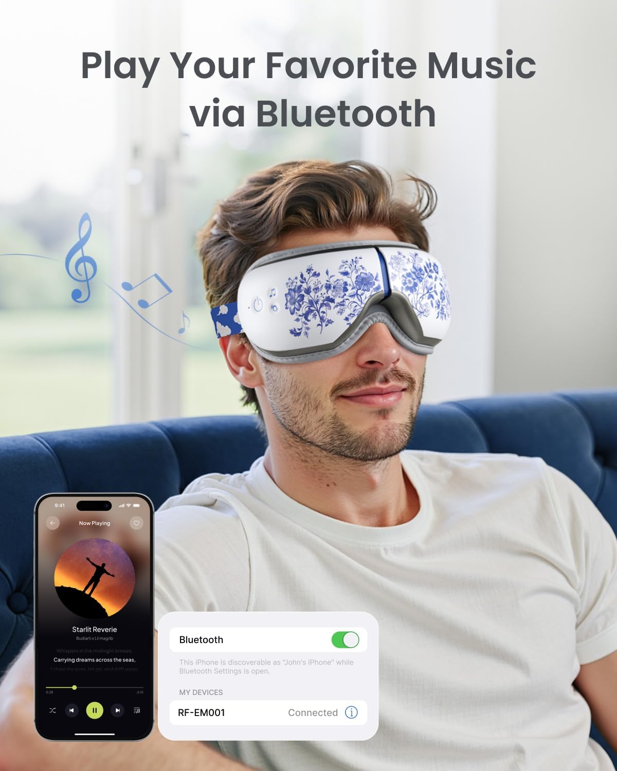 RENPHO Eyeris 1 Eye Massager with Heat, Birthday Gifts for Mom Dad Women Men Her Him, Sleep Mask with Heat Bluetooth Music, Relax Eye
