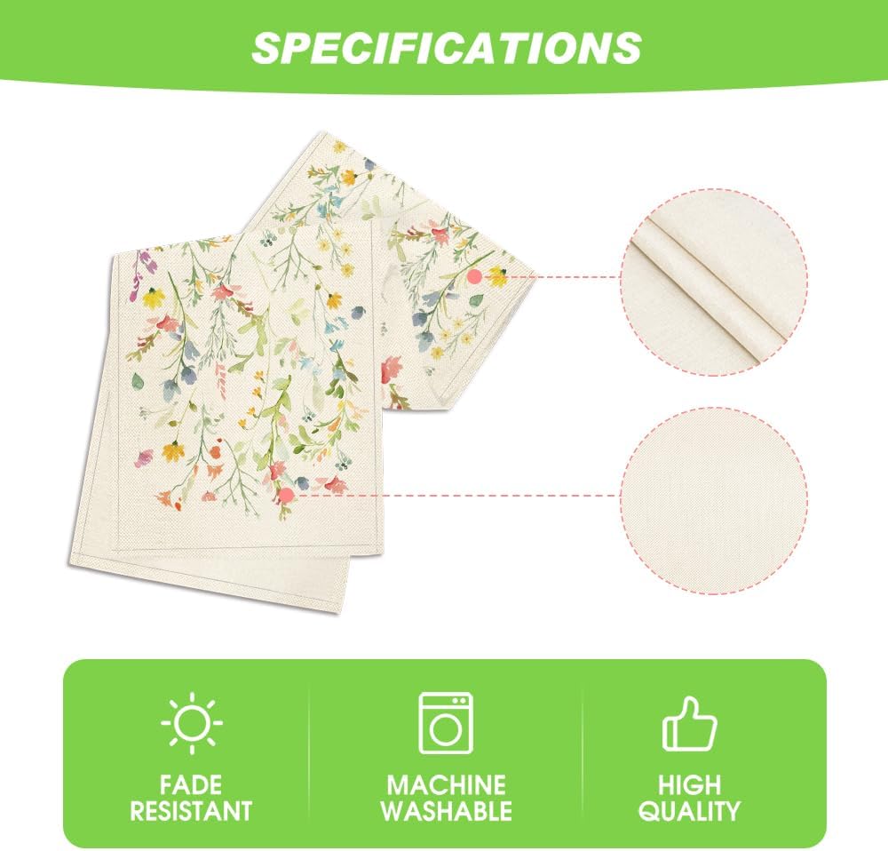 Artoid Mode Wildflowers Bloom Flowers Spring Table Runner, Seasonal Summer Floral Kitchen Dining Table Decoration for Home Party Decor 13x108 Inch