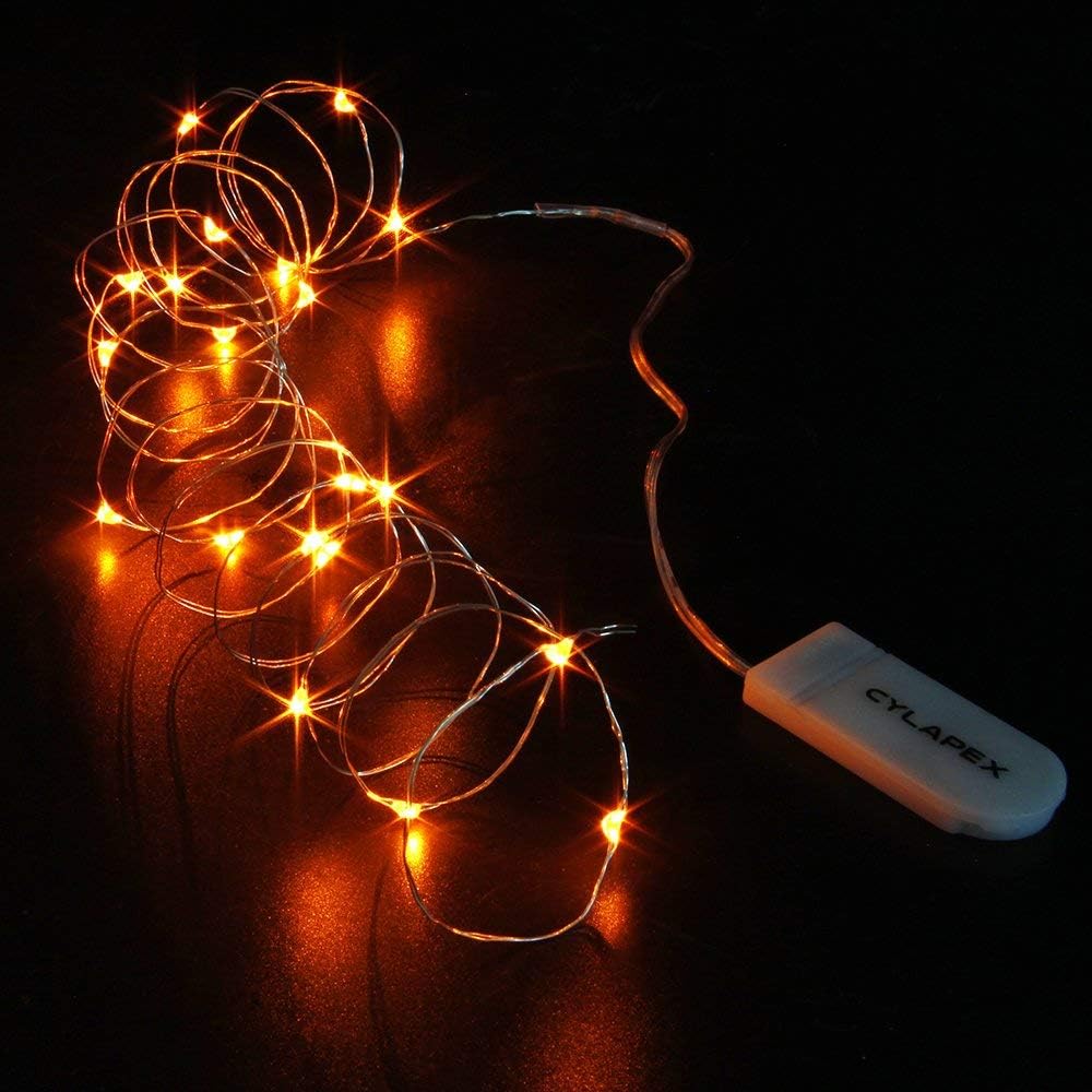 CYLAPEX 12 Pack Orange Fairy Lights String Battery Operated Fairy Lights Starry String Lights on 3.3ft/1m Silvery Copper Wire Lights for Hallowen Christmas Decoration Costume Wedding Party
