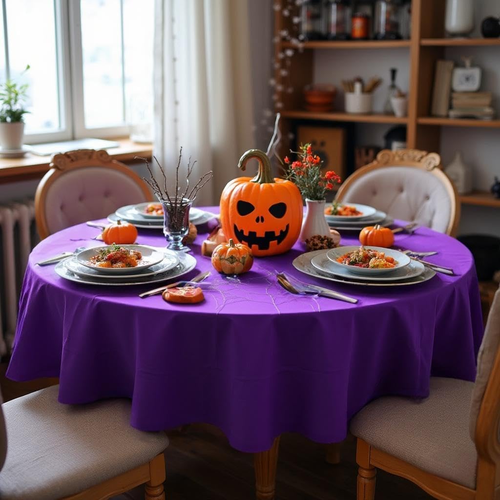 sancua Round Tablecloth - 70 Inch - Water Resistant Spill Proof Washable Polyester Table Cloth Decorative Fabric Table Cover for Dining Tables, Buffet Parties and Camping, Purple