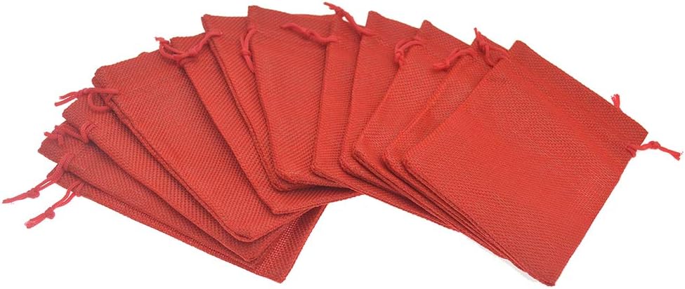 20pcs Burlap Gift Bags 3.9 x 5.5, Red Linen Drawstring Bags, Christmas Wedding Party Favor Bags Jewelry Candy Pouches