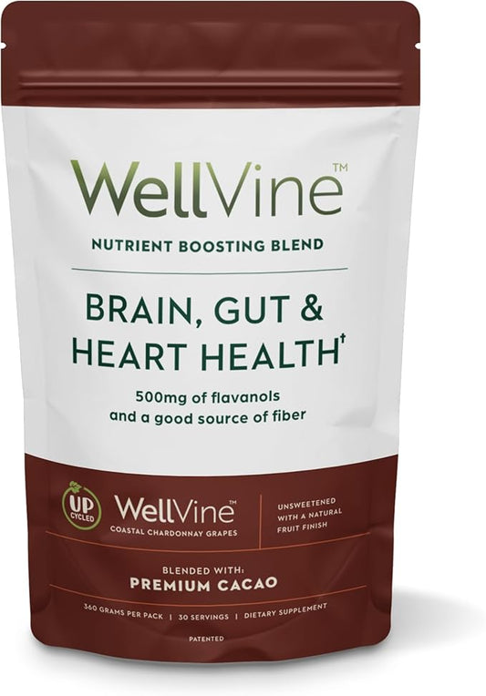 Nutrition Boosting Blend Supplement Powder for Brain, Gut & Heart Health | 100% Upcycled Chardonnay Grapes with Cocoa Flavanols| Plant-Based, Gluten and Allergen-Free for Men & Women | 12.7Oz