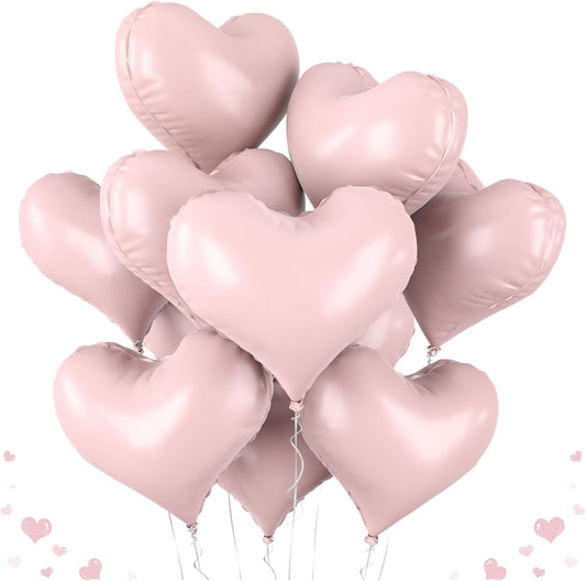 20 Inch Baby Pink Heart Balloons, 10 Pcs Light Pink Heart Foil Balloons, Pastel Helium Balloon for Girls Women Valentine Bridal Shower Anniversary Wedding Birthday Bachelorette Party Decorations